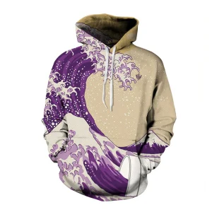 Beige Purple Floral Hoodie