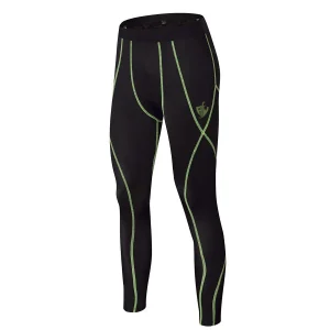 Men’s Black & Neon Green Performance Compression Leggings – High Stretch Gym Tights