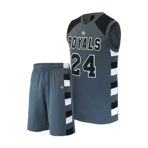 Black and Grey Striped Basketball Kit with Number 24