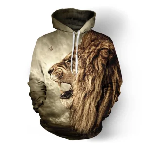 Lion Face Print Hoodie