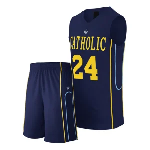 Catholic Basketball Uniform in Navy and Yellow