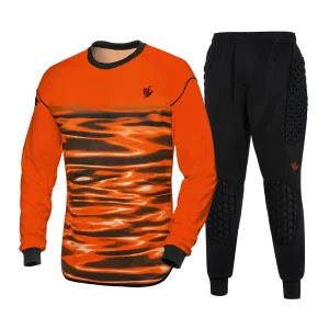 Orange Striped Goalkeeper Kit with Dark Pants