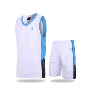 White and Blue Sleeveless Basketball Jersey Set
