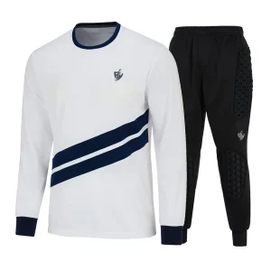 White Goalkeeper Kit with Navy Stripes