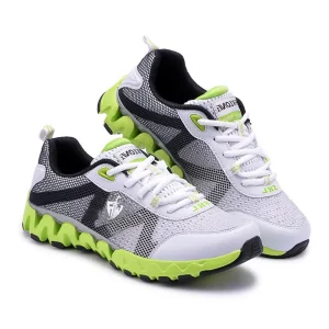 White and Neon Lime Running Sneakers – Cushioned Sole Comfort