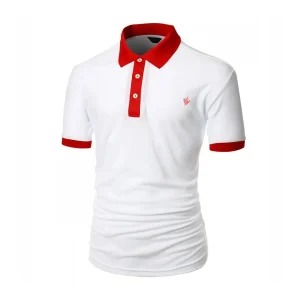 White Polo Shirt with Red Collar