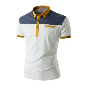 White Polo Shirt with Yellow Accents